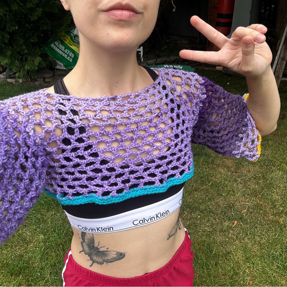 Handmade crochet purple sleeves